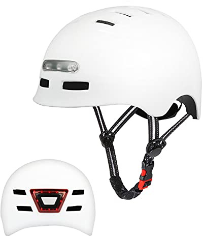 Erwachsene Fahrradhelm mit LED Licht CE-Zertifikate Radhelm Skaterhelm Herren und Damen E-Scooter Roller BMX Helm für Männer & Frauen Trekking City Rennradhelme Jugendhelme Skaterhelm,L