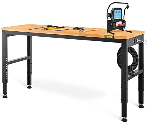 VEVOR Höhenverstellbare Werkbank 135 x 46 x 72-97 cm Spanntisch, 900 kg Gewichtskapazität Arbeitstisch, Braun Klappbare Werkzeugbank aus Kaltgewalzter Stahl, Multifunktionswerktisch für Lager & Büro