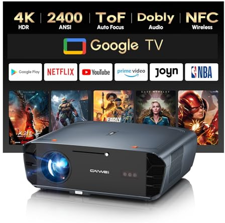 4K HDR Smart Beamer mit Google TV 2400ANSI Tageslicht Tauglich Heimkino,Ultra HD Projektor WiFi6 Bluetooth, Autofocus, DD+, HDMI ARC für Draußen Gaming, Sport, Präsentation