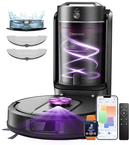 Vexilar Saugroboter mit Wischfunktion, beutelloser Multi-Zyklon Saugroboter mit Absaugstation, 10.000Pa & 200 Min Staubsauger Roboter, 3-in-1 Saug und Wischroboter für Tierhaare & Teppich (Schwarz)
