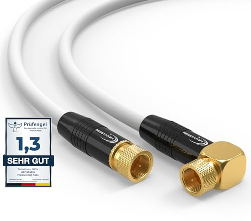RedStar24 2m SAT Antennenkabel Satellitenkabel Digital HDTV 135dB 2X F-Stecker 1x 90° gewinkelt VERGOLDET Koaxialkabel Ultra HD 4K 3D UHD Koaxial Satelliten Router Modem Kabel (2m, Weiß)