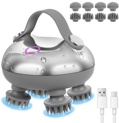 Alaoo Kopfhaut-Massagegerät mit 18 Massageköpfen und 3 Massagemodi,Silber | Elektrisches Kopfmassagegerät, Tragbares Kopfmassagegerät Zur Entspannung, Körpermassage, Haarwuchs
