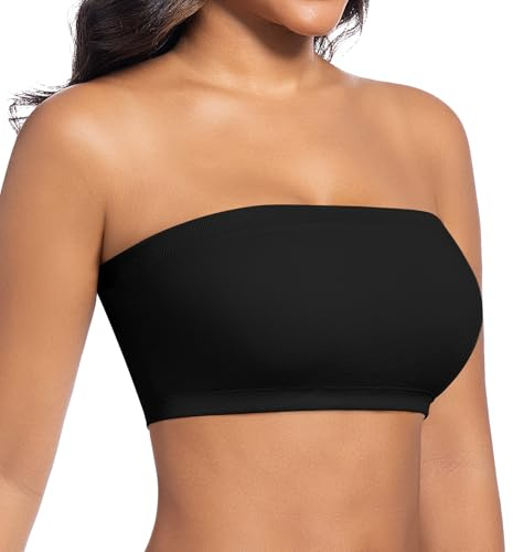 ONEW Nahtlos Bandeau BH Damen Trägerloser Bustier Top ohne Bügel Schulterfrei Bra Tube Top mit Transparenten Trägern