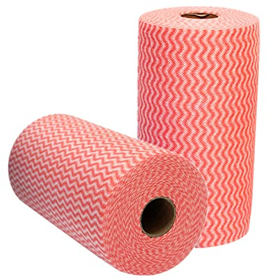 JINYUDOME Lappen Rolle, 2 Rollen, Rot, Einweg Putztuch, spültücher rolle, wiederverwendbare reinigungstücher, wischtücher dünn auf der rolle, 200 Stüc