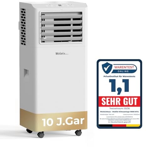 Mobile Klimaanlage 9000 BTU, Klimaanlage Mobil mit Abluftschlauch, Mobiles Klimagerät leise 55dB, mit Timer