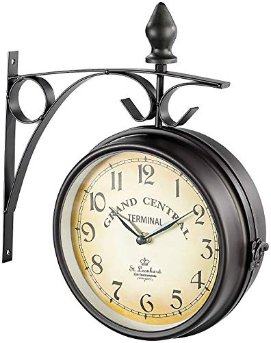 St. Leonhard Bahnhof Uhr: Doppelseitige Bahnhofsuhr im Retro-Design (Bahnhofsuhr Retro groß, Doppelseitige Uhr, Vintage)