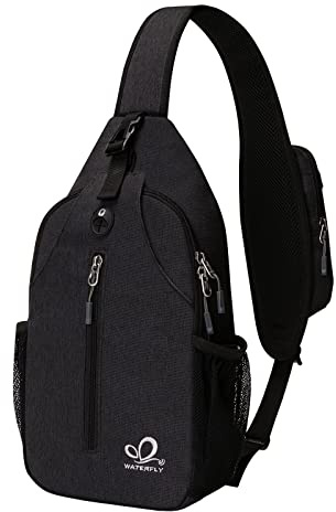 Waterfly Sling Bag Rucksack, Schultertasche, Umhängetasche, Brusttasche, zum Wandern, als lockerer Daypack für Männer und Frauen, Schwarz