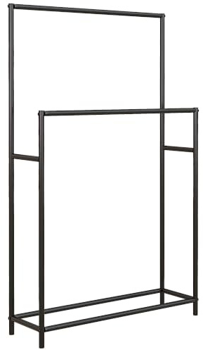 HOMCOM Handtuchhalter Freistehend Badetuchhalter 66 x 20 x 110 cm Schwarz | Handtuchständer, Mit 2 Handtuchstangen, Für Badezimmer, Metall
