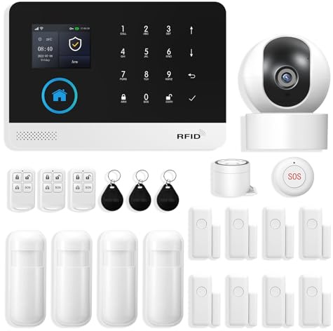 XNH 4G + WLAN Alarmanlage für Haus & Wohnung, 22 Stück Smart Komplettsysteme mit Kamera, 120dB Sirene, Tür- und Fenstersensoren, Bewegungsmeldern, Fernbedienungen, Funktioniert mit Alexa