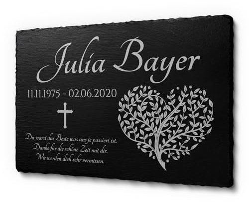 CHRISCK design Schiefer Gedenktafel Grabplatte mit hochwertiger Gravur - Nur bei Uns: Wetterfester Gravurschutz - Grabstein Urnengrab Grabschmuck selbst gestalten - Andenken an geliebten Mensch