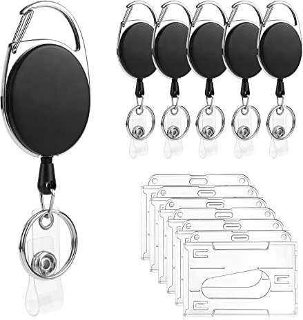Ausweisjojo 6 Pcs Einziehbarer Schlüsselanhänger Schlüssel JoJo mit Gürtel | Clip Spulen Kartenhülle Hartplastik mit Ausweishülle für ID Badge Holder & Kartenhalter