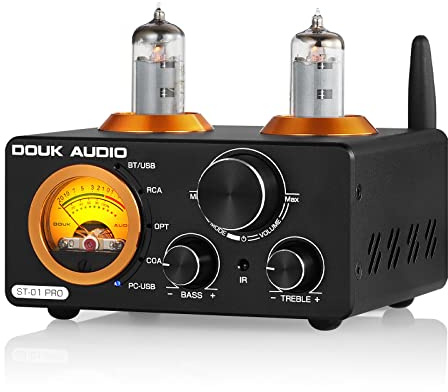 Douk Audio ST-01 PRO HiFi-Verstärker, 200W Mini Röhrenverstärker mit Bluetooth 5.0, VU-Messer, USB DAC Koaxialer/optischer Eingang (ST-01PRO)