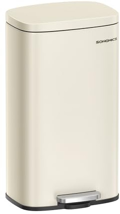 SONGMICS Mülleimer Küche, 30 Liter, Abfalleimer, Treteimer, mit Deckel, Softclose, Fußpedal, Stahl, Inneneimer, sandbeige LTB03A02