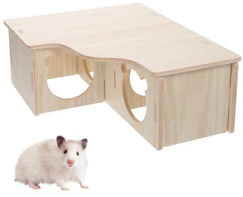 Tolenre Holzhaus für Hamster, Hamster, Eckhaus aus Holz, Hamsterhaus, Meerschweinchenhaus, für kleine Haustiere, Zwerghamster, Degus, Mäuse mit Stacheldraht (31 x 24 x 11 cm)