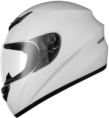 Favoto Motorradhelm Integralhelme für Erwachsene Vollvisierhelm Mopedhelm für Herren Damen Atmungsaktiv ECE Zertifiziert L (59-60cm) Weiß