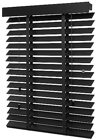 Ventanara® Holzjalousie 50mm Holz Jalousie Matt Jalousette Echtholz (100 x 180 cm, schwarz)