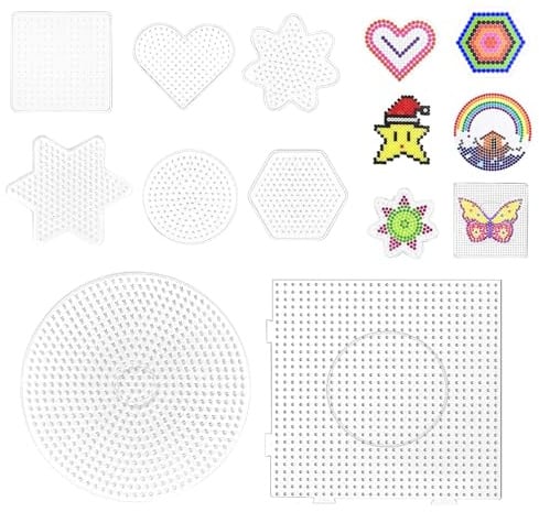 Jocanova Bügelperlen Platten Set 8 Stück, Transparente 5mm Bügelperlen Vorlagen, Quadratische Perlenplatte, DIY Bastelperlen Schablonen, Kreatives Steckperlen Set Geschenk für Kinder