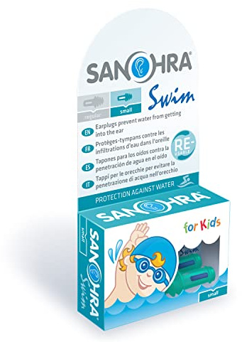 SANOHRA swim Ohrstöpsel für Kinder & kleine Gehörgänge | Wiederverwendbarer Gehörschutz beim Schwimmen, Baden & Duschen | Wasserschutz für empfindliche Ohren | Made in Germany