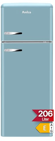 Amica KGC 15632 T Retro Kühl-/Gefrierkombination / Ice Blue (Türkis) / 144cm (H) x 55cm (B) x 62cm (T) / Retro-Design / Kühlschrank mit Gefrierfach