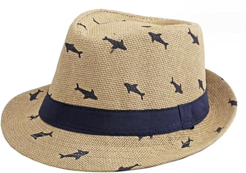 Kinder Jungen Mädchen Panamahut Sonnenhut Beach Hut Strohhut Jazz Hut UV-Schutz Sommerhut Strandkappe mit Flugzeugmuster für Kinder von 3-8 Jahre (DE/NL/SE/PL, Alphanumerisch, Einheitsgröße, Khaki)