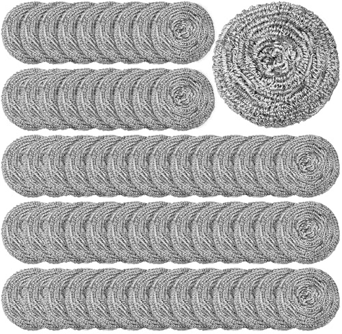 60 Stück Edelstahl Topfreiniger für Küche, Stahlwolle Wäscher, 30 g Each | Wiederverwendbare Stahlschwamm Topfkratzer Scheuerspirale für Pfannen Töpfe Grill Geschirr Bad - Speziell für Harte Reinigung