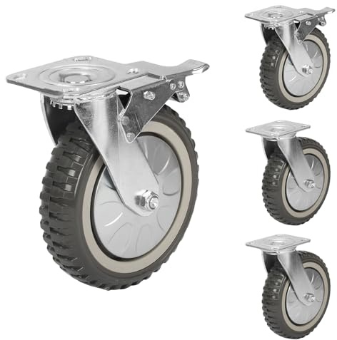 uyoyous 4 Stück Schwerlastrollen 200mm Rollen Schwerlast 360° lenkrollen mit Bremse Polyurethan PVC Rollen 1000kg Schwerlastrolle für Transportwagen, Möbelroller (2 Lenkrollen + 2 Bremsrollen)