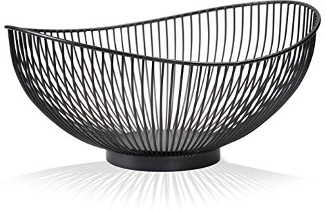 CALUTEA Moderne Obstschale // Metall // Stahlgrau - Schwarz // dekorativer Designer Obstkorb