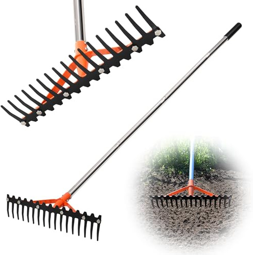CKLT Harke Garten mit Stiel 17 Federstahlzinken Rechen 158cm Garten Harke Gartenrechen mit Verstellbaren Edelstahlgriff Gartenharke Rasenharke