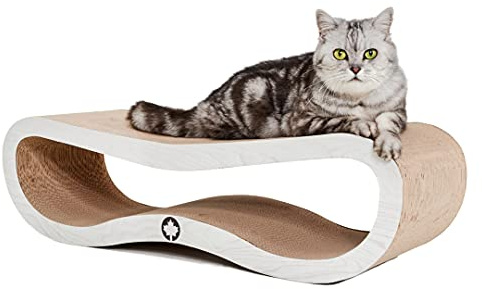 CanadianCat Company | Kratzbrett Orbit | hellgrau Holzoptik | Kratzmöbel, Lounge für Katzen | Kratzpappe + Katzenminze | ca. 84 x 24 x 23cm