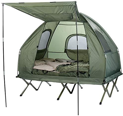Semptec Urban Survival Technology Campingbett 2 Personen: 4in1-Doppelzelt, Feldbett, 2 Winterschlafsäcke, Matratze, Sonnenschutz (Feldbett mit Zelt, Campingbett mit Matratze, Zwei)