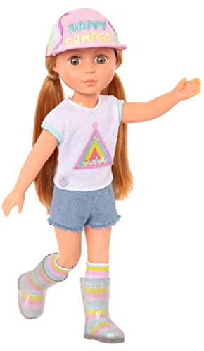 Glitter Girls Astrid, 36 cm Puppe mit Camping-Outfit | 36 cm Puppe mit beweglichen Armen und Beinen, langem hellrotem Haar, Mütze und Glitzerstiefeln, Astrid, 3+ Jahre