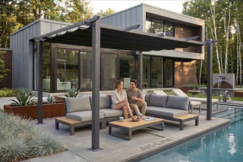 Jet-line Pavillon Luxor Pergola 4 x 3 m Überdachung Aluminium mit Stützen 10x10 cm Markise Freisitz Garten Anthrazit Sonnenschutz Sonnendach UV Schutz