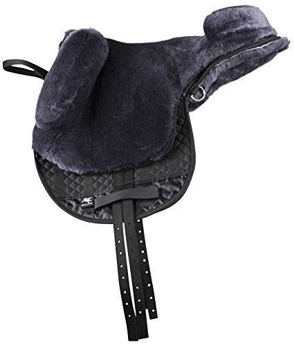 Engel Reitsport | FELLSA-R2-ANT | Hochwertiger Fellsattel | echtes Merino Lammfell | baumloses Bare-Back-pad | Gr. Englisch Farbe anthrazit grau