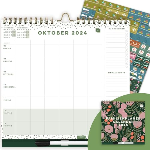 Boxclever Press Familienplaner 2025 6 Spalten. Kalender 2025 Wandkalender mit Wochenansicht. Wandkalender 2025 ab sofort nutzbar bis Dez’25. Familienkalender 2025 mit Listen, Tasche & Stickern.