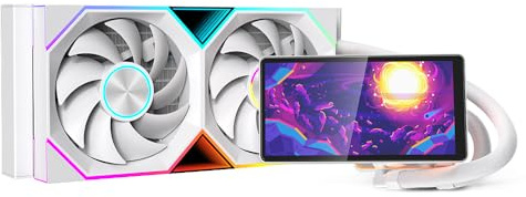 Jungle Leopard ProFlow Aio Wasserkühlung 240mm mit 5.5-inch LCD Magnetic Screen Display,ALL-IN-One ARGB 2000RPM PWM Infinity Lüfter,für AM4/AM5& Intel LGA1851/1700 (White)
