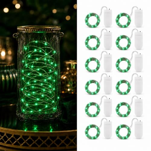 Guezuvoru Batteriebetriebene Lichterketten, 12 Stück 2m 20 LED wasserdichte Lichterketten, Sternenlichterketten für Schlafzimmer, Hochzeitsfeier, Weihnachtsdekoration - Grün