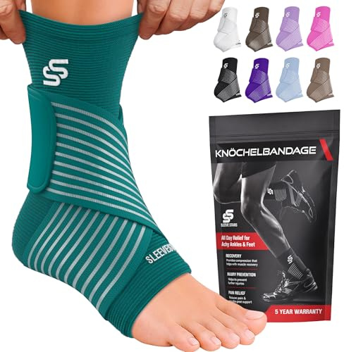 Sleeve Stars Sprunggelenkbandage - Plantarfasziitis & Achillessehnen Entlastung, Fußgelenk Bandage mit verstellbarem Riemen I Knöchelbandage I Fußbandage für rechts oder links (1 Stück,Türkis)