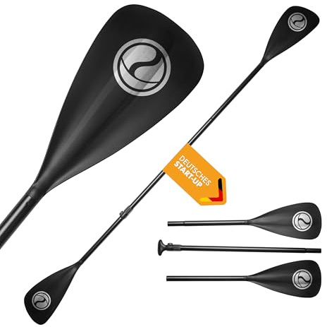 NATURBUMMLER SUP Paddel [2-in-1] Doppelpaddel – Ultraleicht & stufenlos verstellbar – Aluminium Paddel mit T-Griff für Stand Up Paddling & Kajak – Zubehör für Dein Wasserabenteuer (Schwarz)