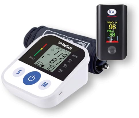 IEA Medical Blutdruckmessgerät Oberarm & Pulsoximeter Set – SpO2 & Puls | 2-in-1 Set: Blutdruck, Puls & SpO2 messen – digitale Anzeige & Speicher, kompakt & tragbar, für Erwachsene & Senioren
