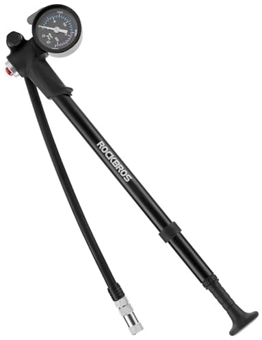 ROCKBROS Fahrradpumpe 300 PSI Hochdruck mit Manometer, Luftpumpe Dämpferpumpe für Gabel & Reifen, kompatibel mit Presta- und Schrader-Ventilen für MTB Rennrad