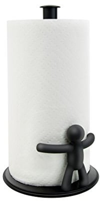 Umbra Buddy Küchenrollenhalter, Papierrollenhalter stehend, Schwarz | Stahl, gummierte Figur hält fest, einhändig abreißen, einfaches Nachfüllen, platzsparend, leicht reinigen