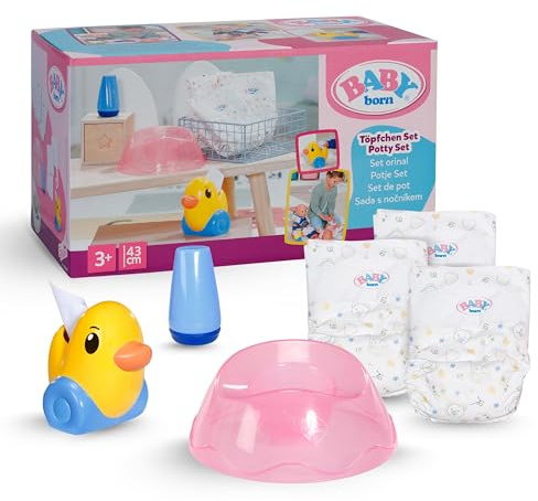 BABY Born Töpfchen Set - Inkl. Windeln, Creme-Dose & Ente Berta als Papierspender - Hochwertiges Puppenzubehör - Für Puppen der Größe 36 cm & 43 cm