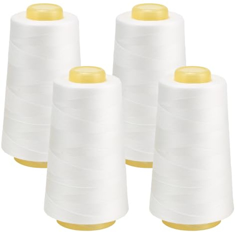 FOGAWA 4 Rollen Nähgarn Polyester Nähgarn Nähmaschinengarn, 40s/2, 3000 yards, Garnspule Overlockgarn für Näharbeiten, Quilten, Patchwork, Kleidung(Weiß)