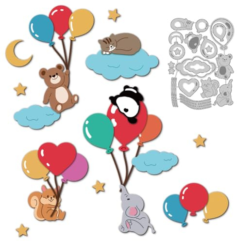 DELORIGIN Tier Stanzformen mit Wolken und Luftballons, Karbonstahl | Stanzschablonen, Neuheiten 2026, Prägeschablonen, Für Scrapbooking Zum Gestalten von Karten, Partys, Grüßen, Fotoalben