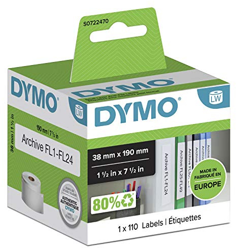 DYMO Original LabelWriter-Ordner-Etiketten | 38 mm x 190 mm | Rolle mit 110 leicht ablösbaren Etikettenband | selbstklebend | für LabelWriter Etikettendrucker und Beschriftungsgerät