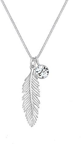 Elli Halskette Damen Feder Anhänger Boho mit Kristall in 925 Sterling Silber