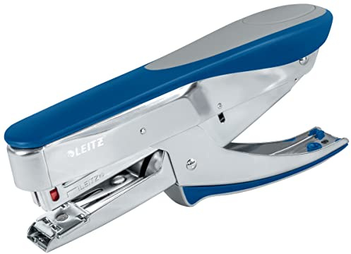 Leitz Heftzange, Für 30 Blatt, Ergonomisches Design aus Metall mit Gummioberflächen, Für Heftklammern P3 (24/6, 26/6), Oberlademechanik, Blau, 55480033
