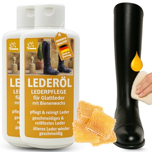 EMMA Lederöl farblos I Lederpflege mit Bienenwachs 2x0,5ml Lederöl Schuhe Auto Ledercouch Sofa Couch Sattel Pferd I Lederfett reinigt pflegt Glattleder I Sattelfett Leder farblos für Leder Reinigung