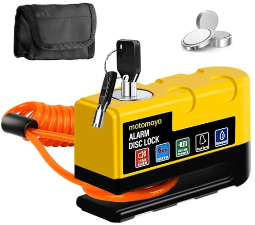 Bremsscheibenschloss mit 110dB Alarmanlage – Hochsicherheits Motorradschloss, Wasserdicht, 1.5m Rückrufkabel + Transporttasche für Motorrad, E-Bike, Scooter (Universal)
