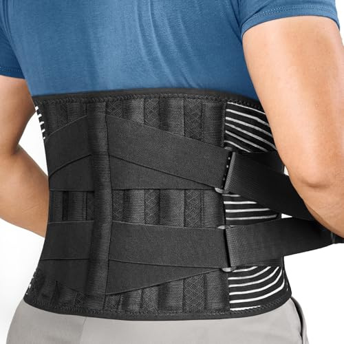 FREETOO Stark Stützende Rückenstütze Orthopädisch, Atmungsaktive Lendenwirbelstütze mit 6 Metallstützstangen, Verstellbare Rückengürtel für Rückenschmerzen, Ischias, Bandscheibenvorfall, Skoliose